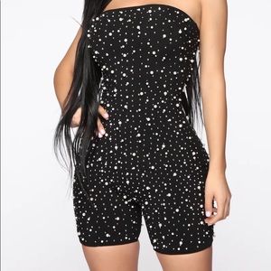 FashionNova diamonds and pearls black strapless romper size S